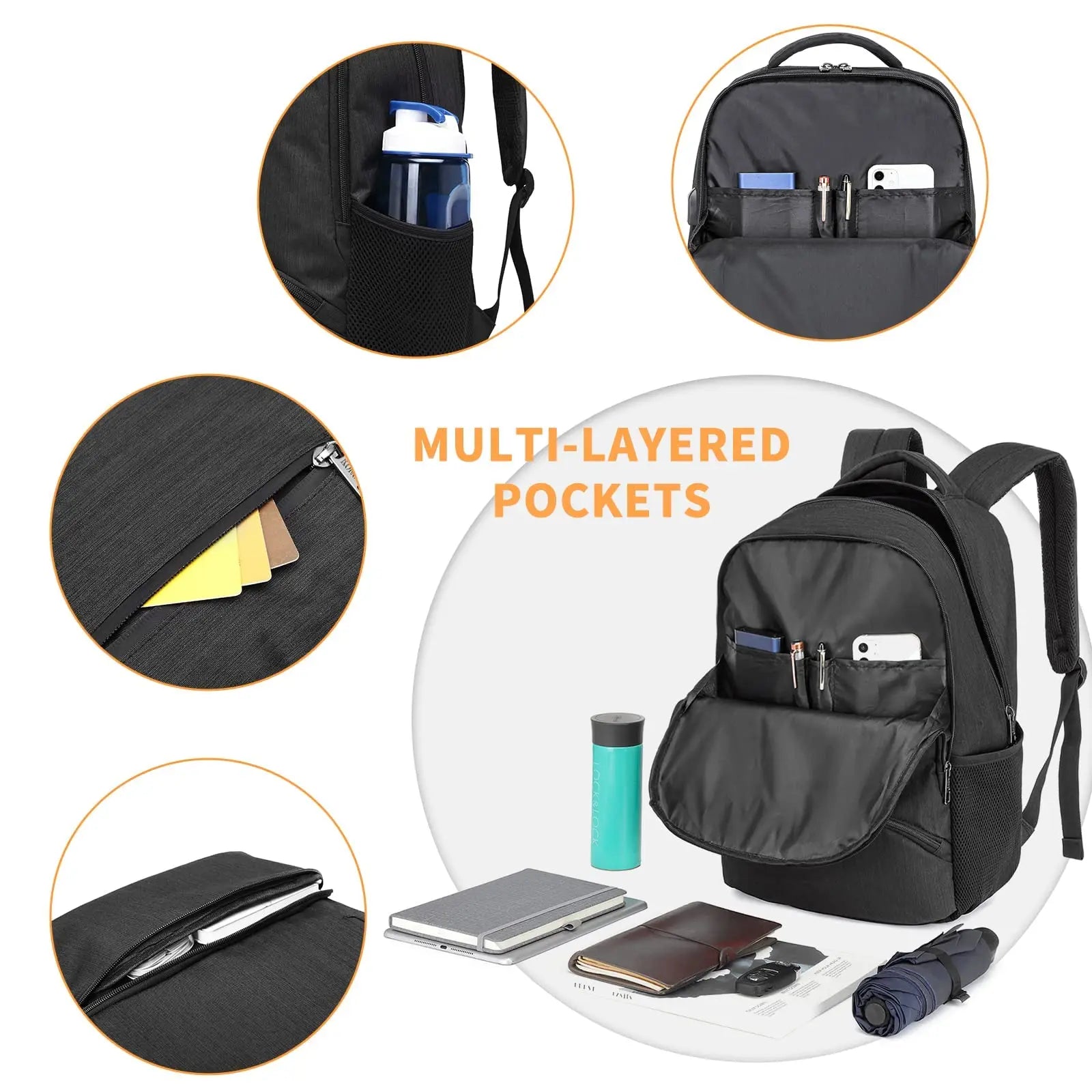 Sac à dos de voyage pour ordinateur portable KONO – port USB, hydrofuge, travail, école et déplacements