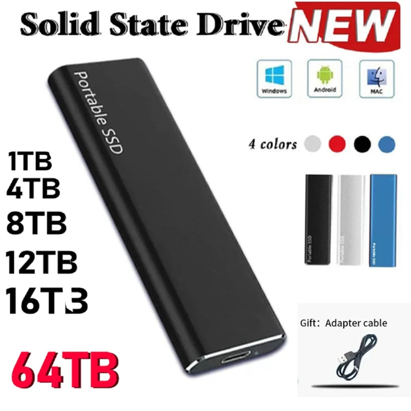 High Speed ​​External Hard Drive for Laptop, USB 3.1, Type-C Interface, Storage, 1TB, 2TB 