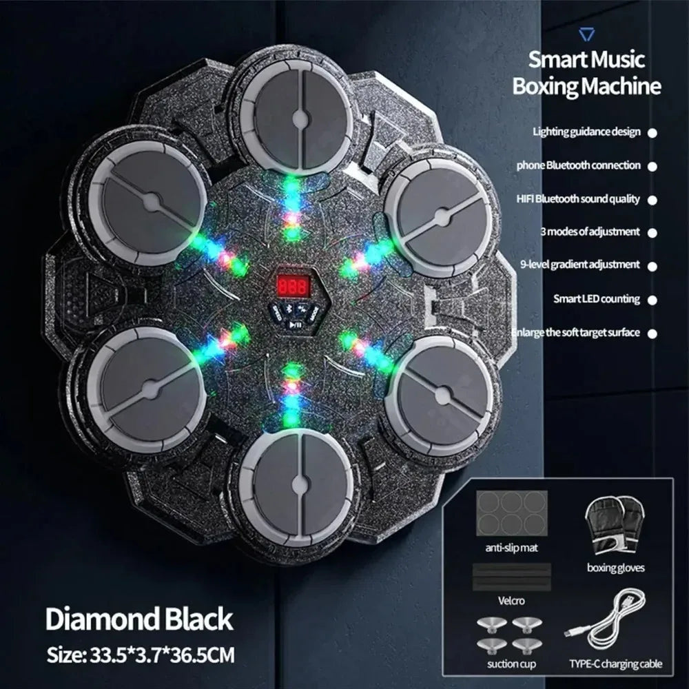 Machine d'entraînement de boxe musicale intelligente – Compatible Bluetooth, 2-5 modes d'éclairage, sport de boxe pour adultes et enfants, entraînement de gymnastique