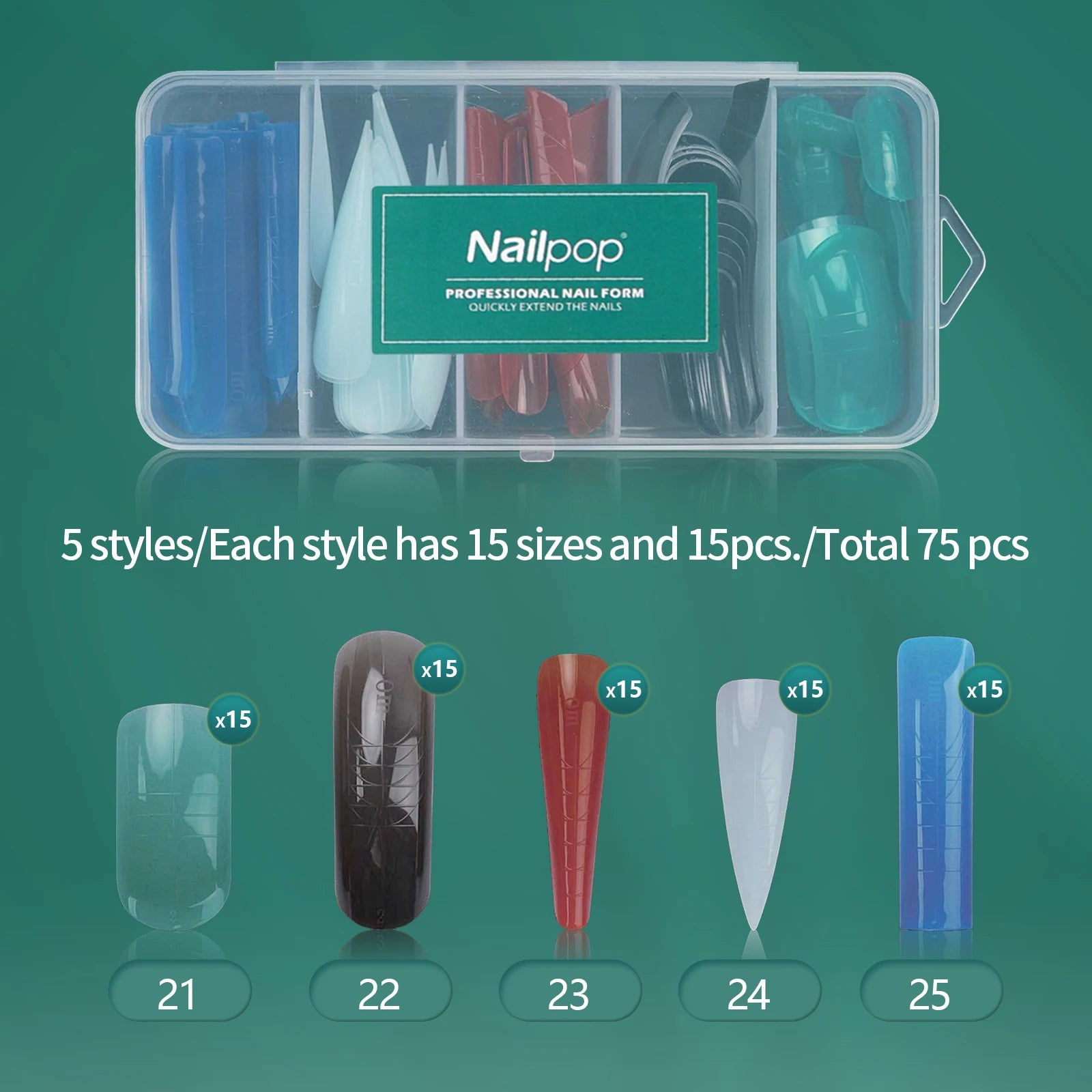 Moules réutilisables à double forme pour ongles, 75/150/288/360 pièces, avec échelle, différentes tailles et formes, kit DIY Nail Art
