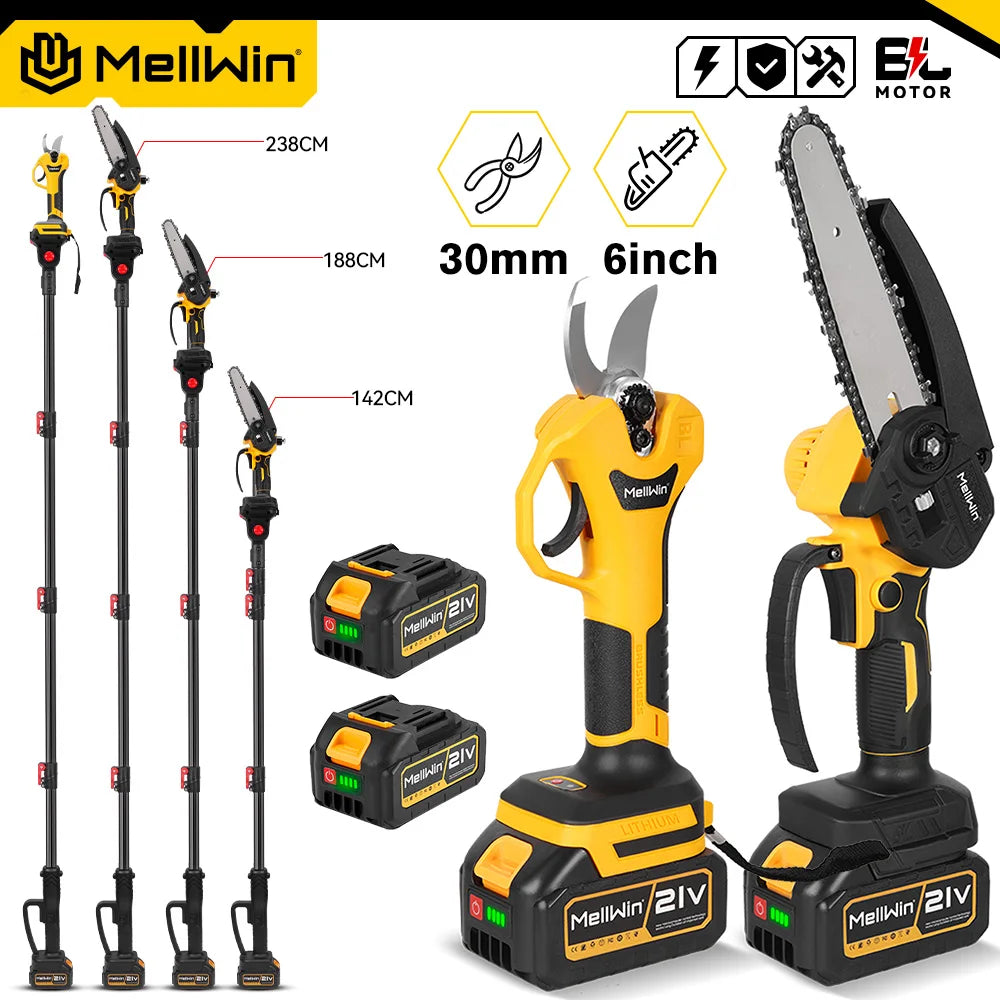 MELLWIN 200CM pôle télescopique sans brosse branche haute tronçonneuse électrique ciseaux outil d'élagage de jardin pour Makita 18V batterie broche