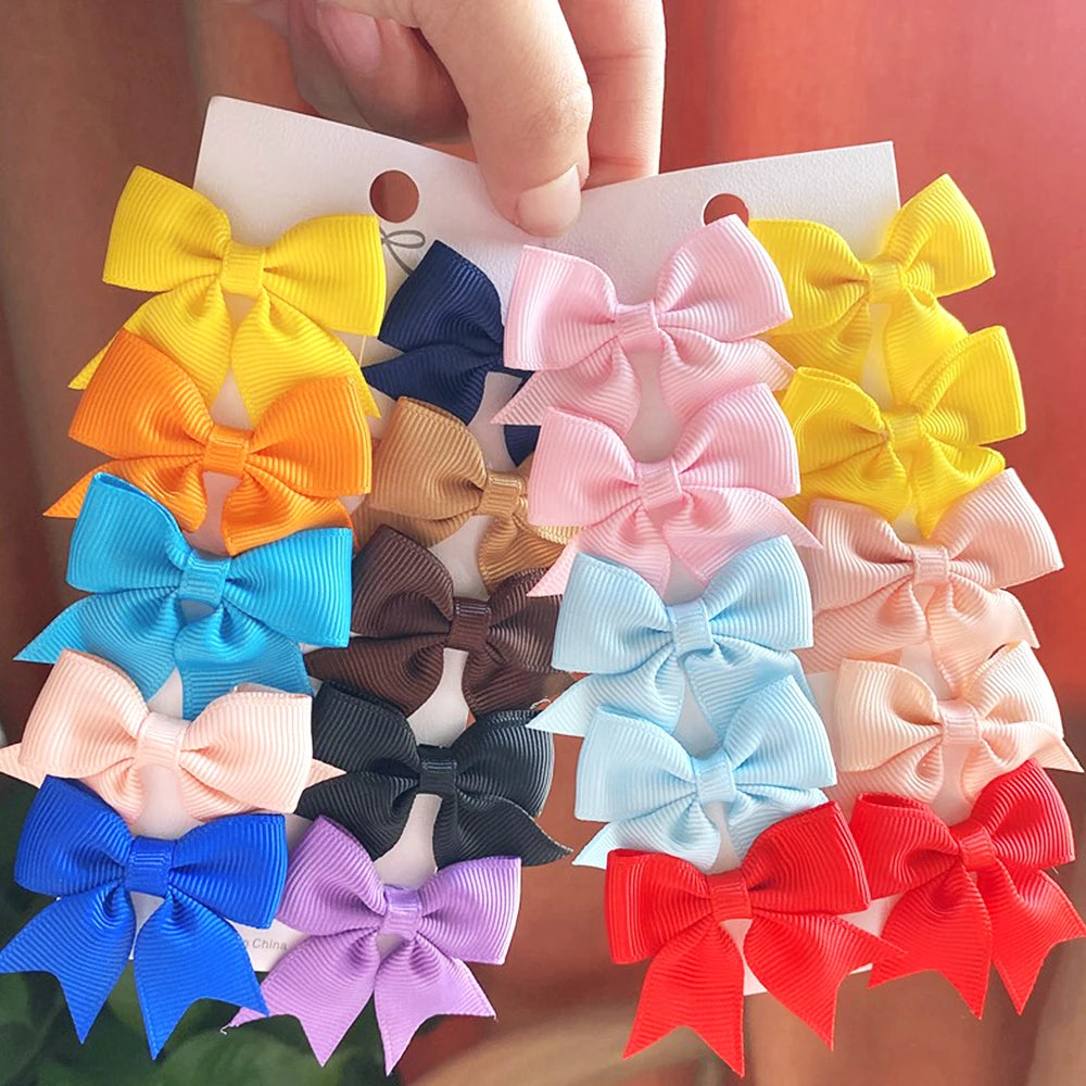 Solid Ribbon Bowknot Hair Clips for Baby Girls Handmade Bows Hairpin Cute Barrettes Kids Hair Accessories 10Pcs Set