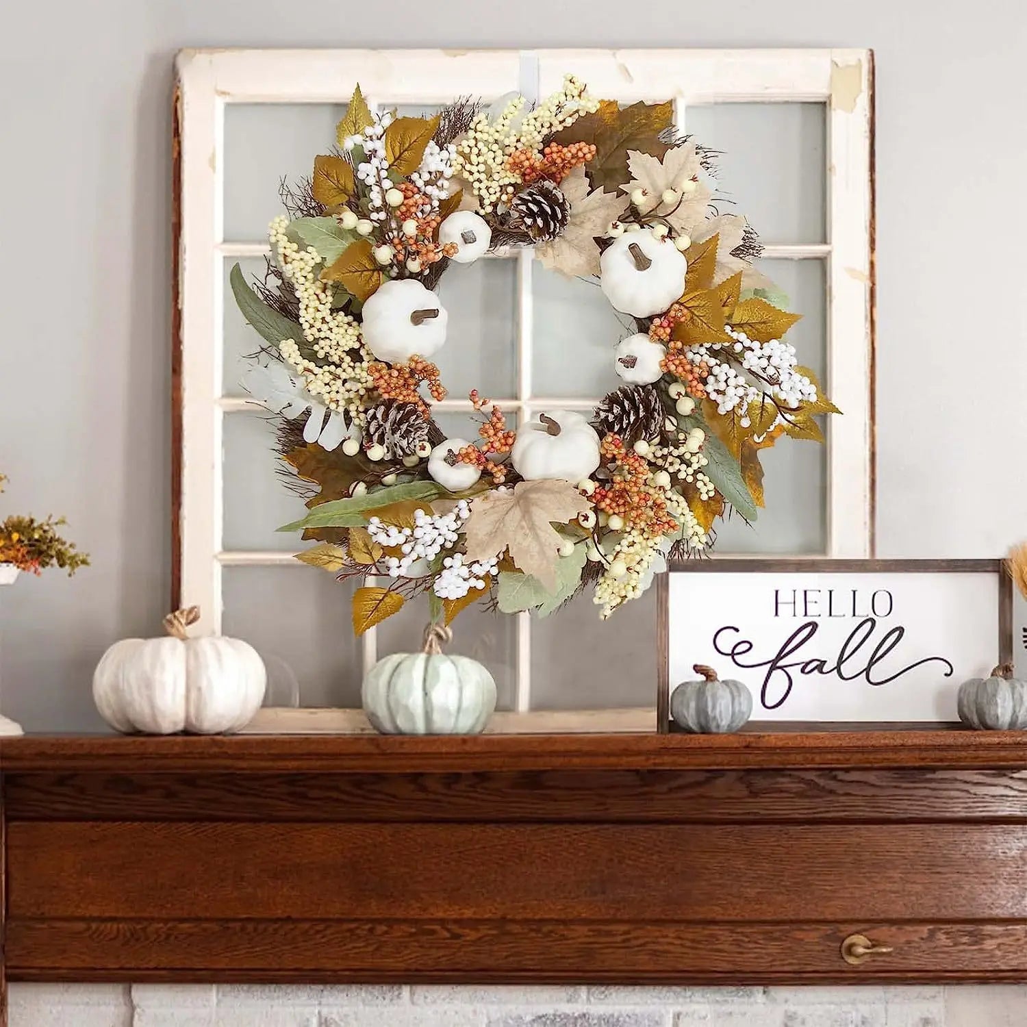 Couronne de fleurs blanche pour la décoration de Thanksgiving, couronne d'érable, porte d'entrée, mur intérieur et extérieur, décor à la maison, automne