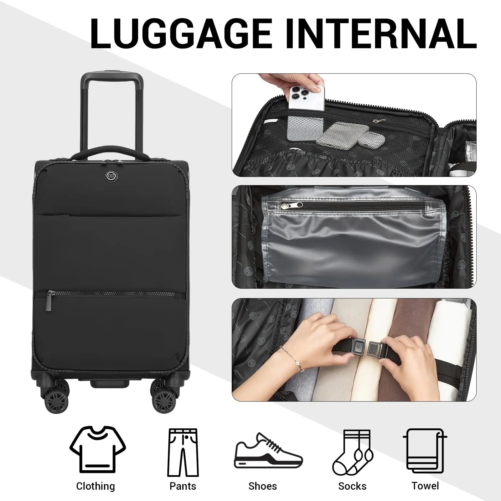 Miss Lulu – chariot léger pour femmes, 59,5x36,5x25 cm, avec compartiment humide séparé, idéal pour les courts voyages et les affaires