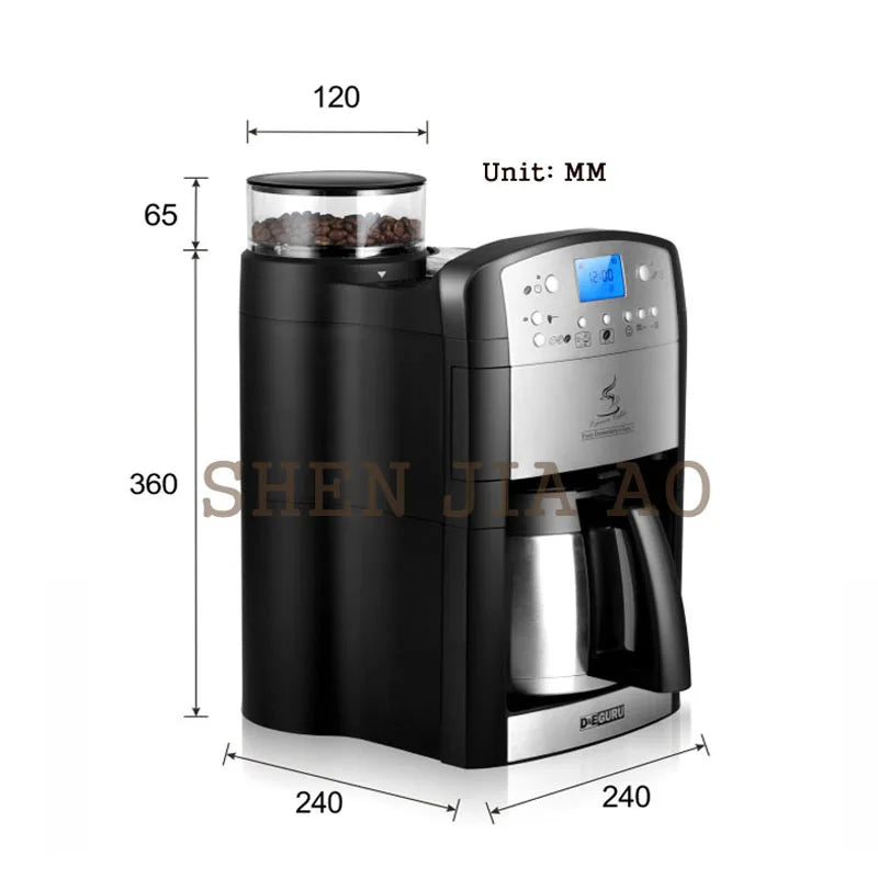 American coffee machine with integrated grinder for home and office, 1500 ml coffee machine 