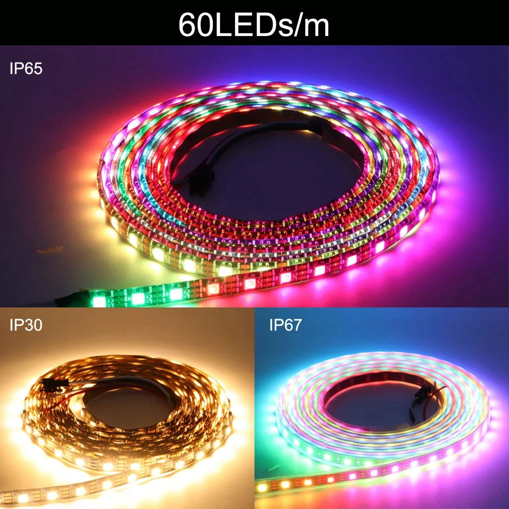 Individually Addressable RGB Led Strip Light, Smart Light, Waterproof PCB IP30/5050, DC5V WS2812B, WS2812 Pixels, 65/67