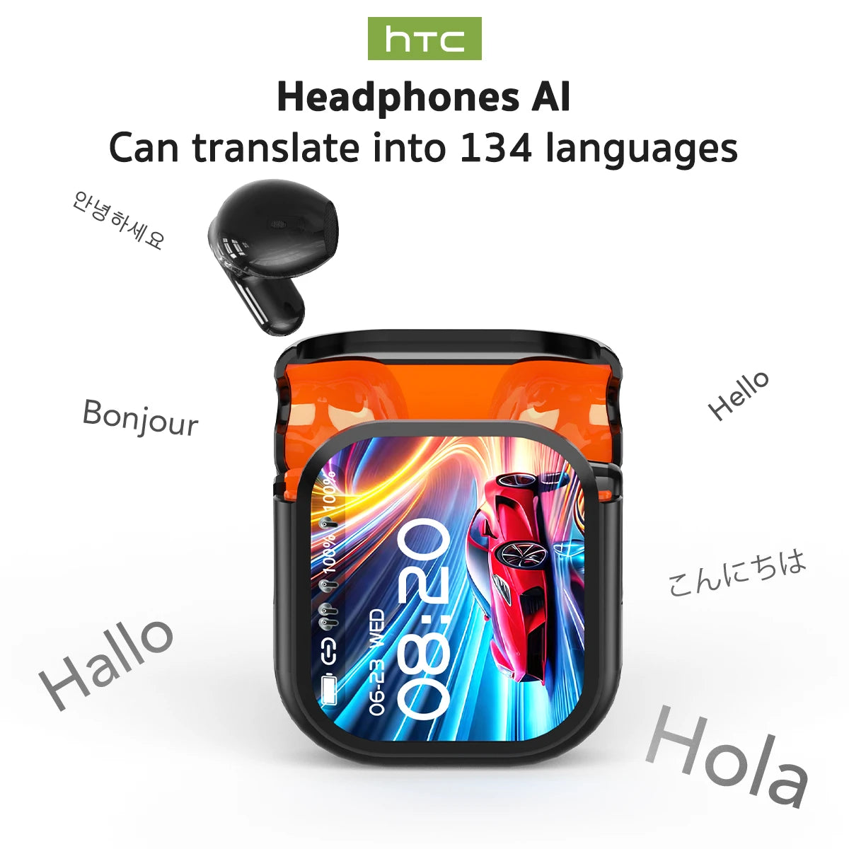 Écouteurs Bluetooth V6.0 HTC NE20, traducteur AI, écran tactile LCD OWS, casque de sport sans fil, son stéréo HD, longue durée de vie