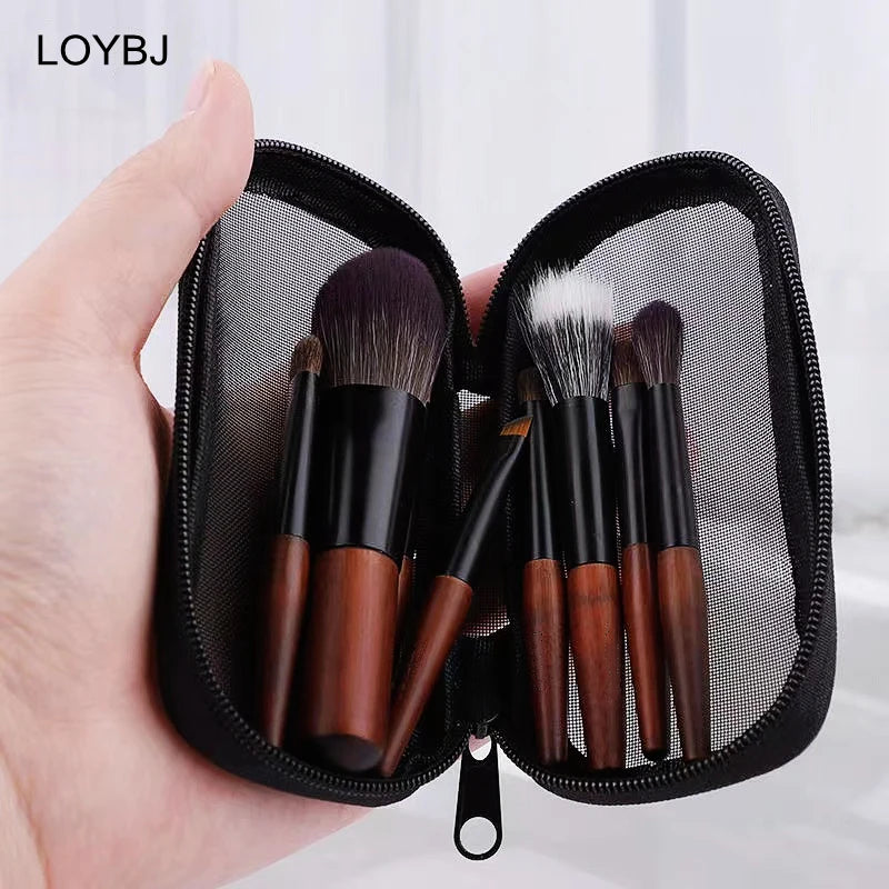 Lot de 9 mini pinceaux de maquillage portables pour poudre LOYBJ, fond de teint, blush, sourcils, fard à paupières, estompeur