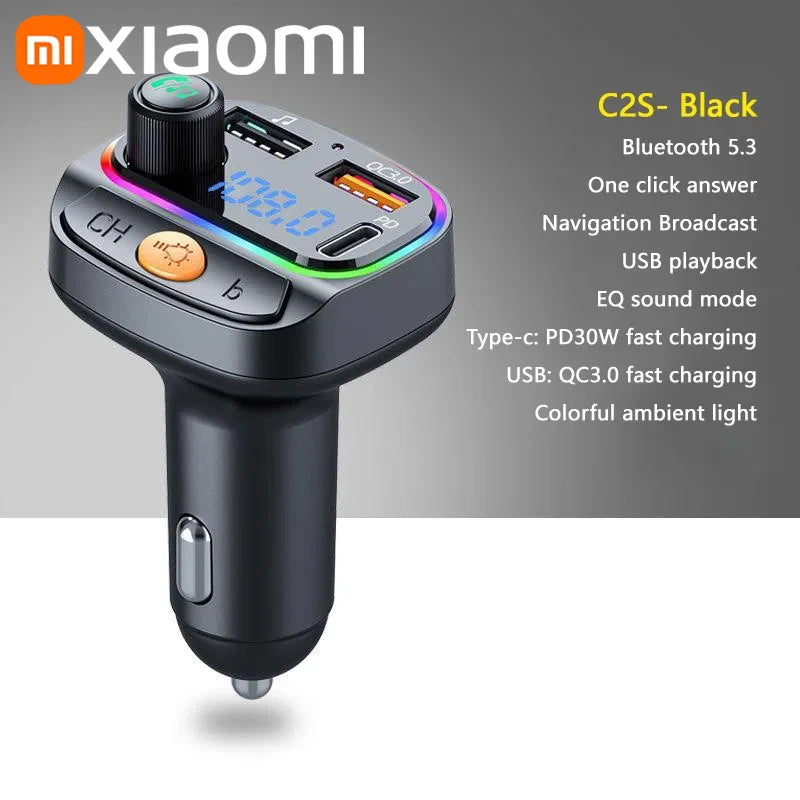 Bluetooth 5.3 FM Transmitter Freisprecheinrichtung Auto AUX Radio Modulator MP3 Player mit Schnellladeadapter Autozubehör 