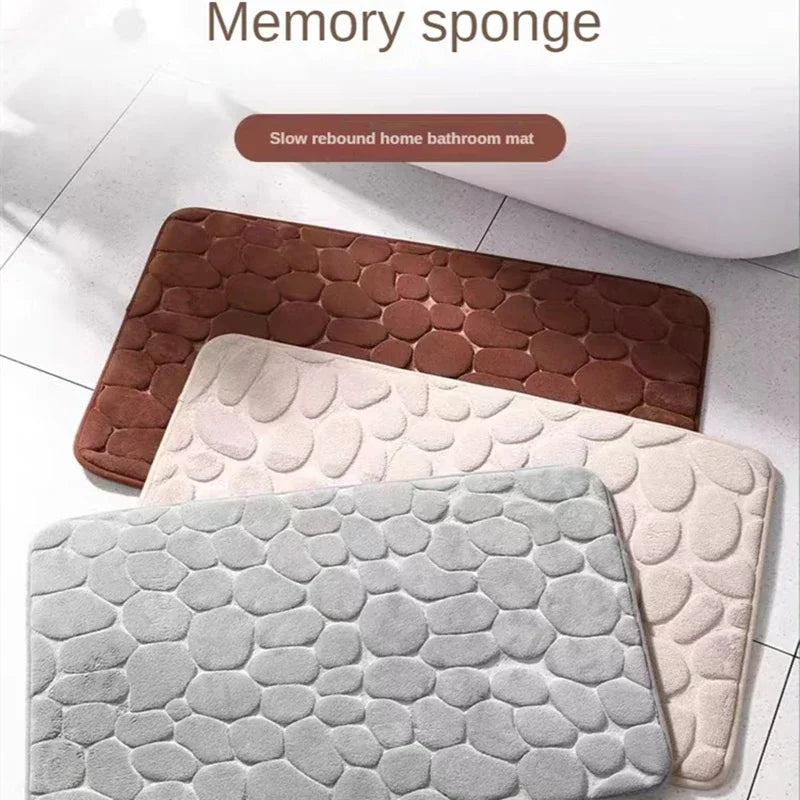 3D Embossed Cobblestone Non-Slip Bathroom Mat Absorbent Doormat Floor Mat Machine Washable Quick Drying 