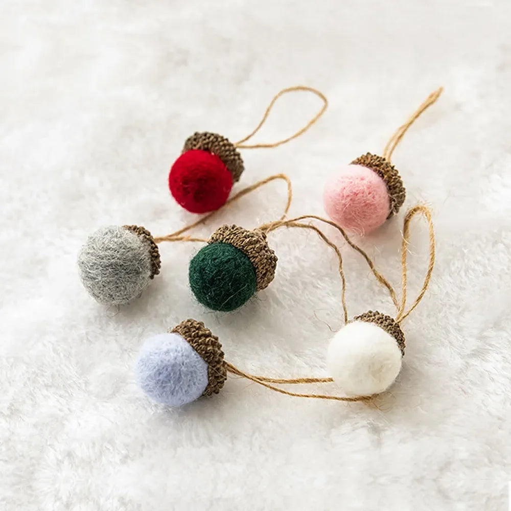 Ornement d'arbre de Noël en feutre de laine, boule de tour, cône enrichi, ficelle de gland, décoration d'intérieur, 6 pièces