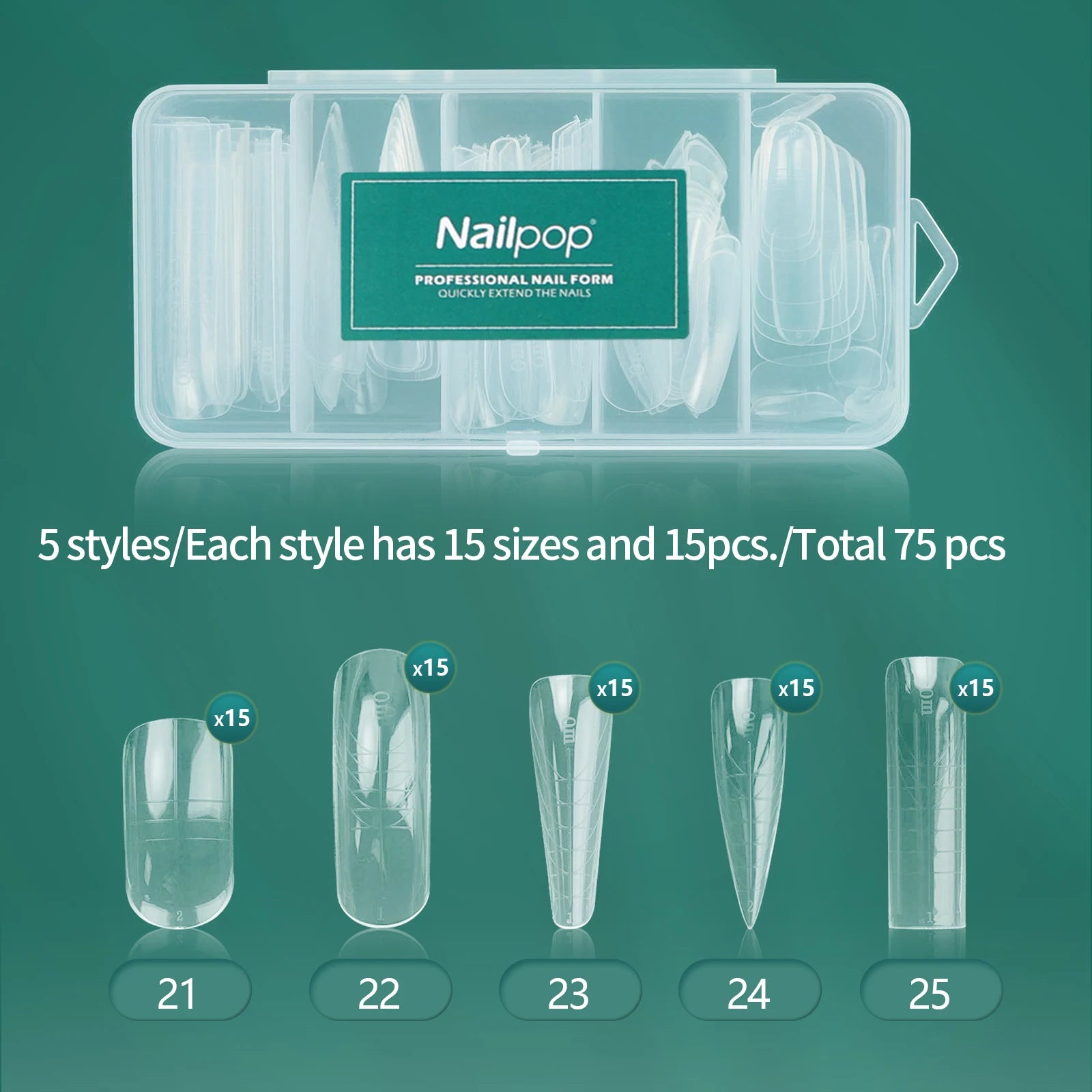 Moules réutilisables à double forme pour ongles, 75/150/288/360 pièces, avec échelle, différentes tailles et formes, kit DIY Nail Art