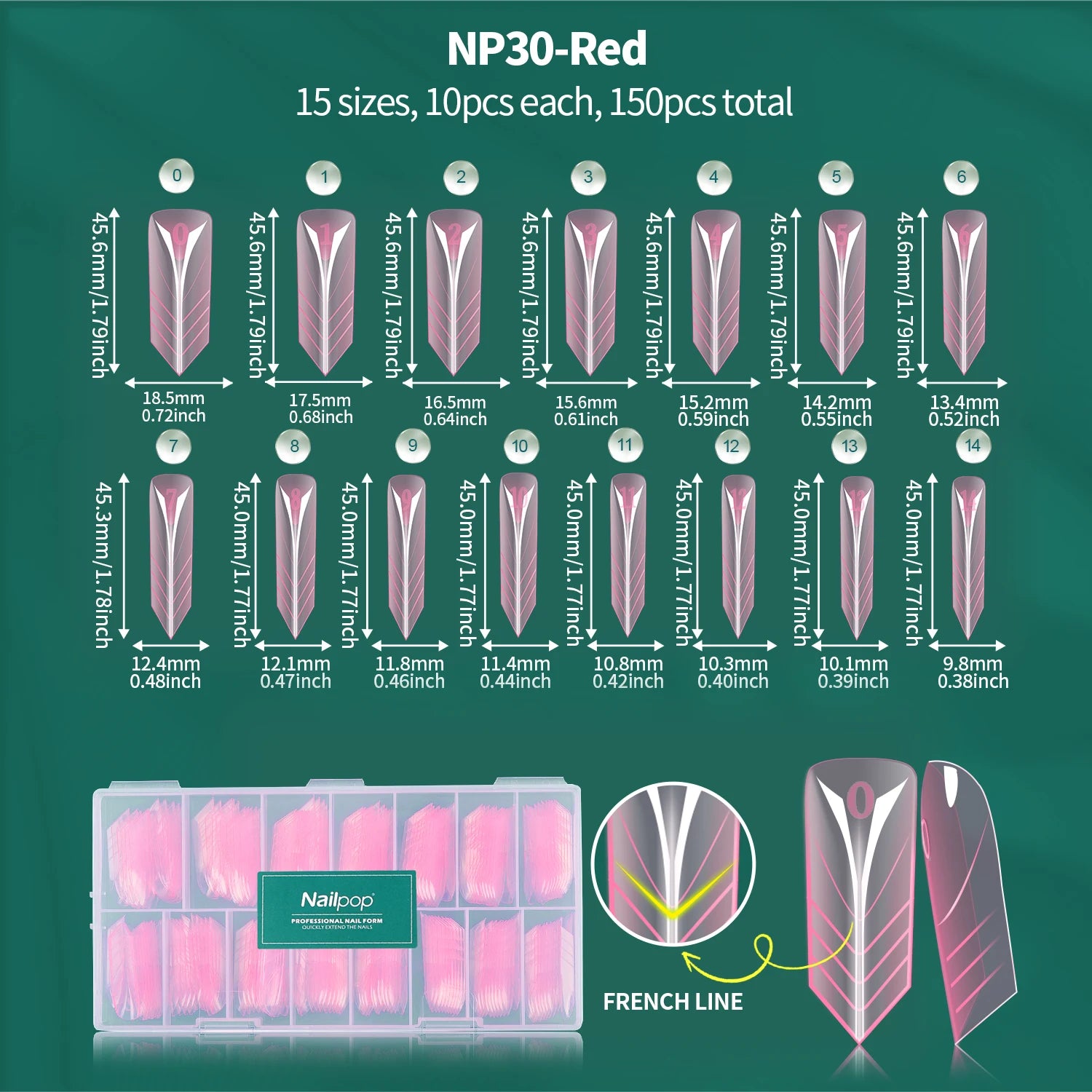 Moules réutilisables à double forme pour ongles, 75/150/288/360 pièces, avec échelle, différentes tailles et formes, kit DIY Nail Art