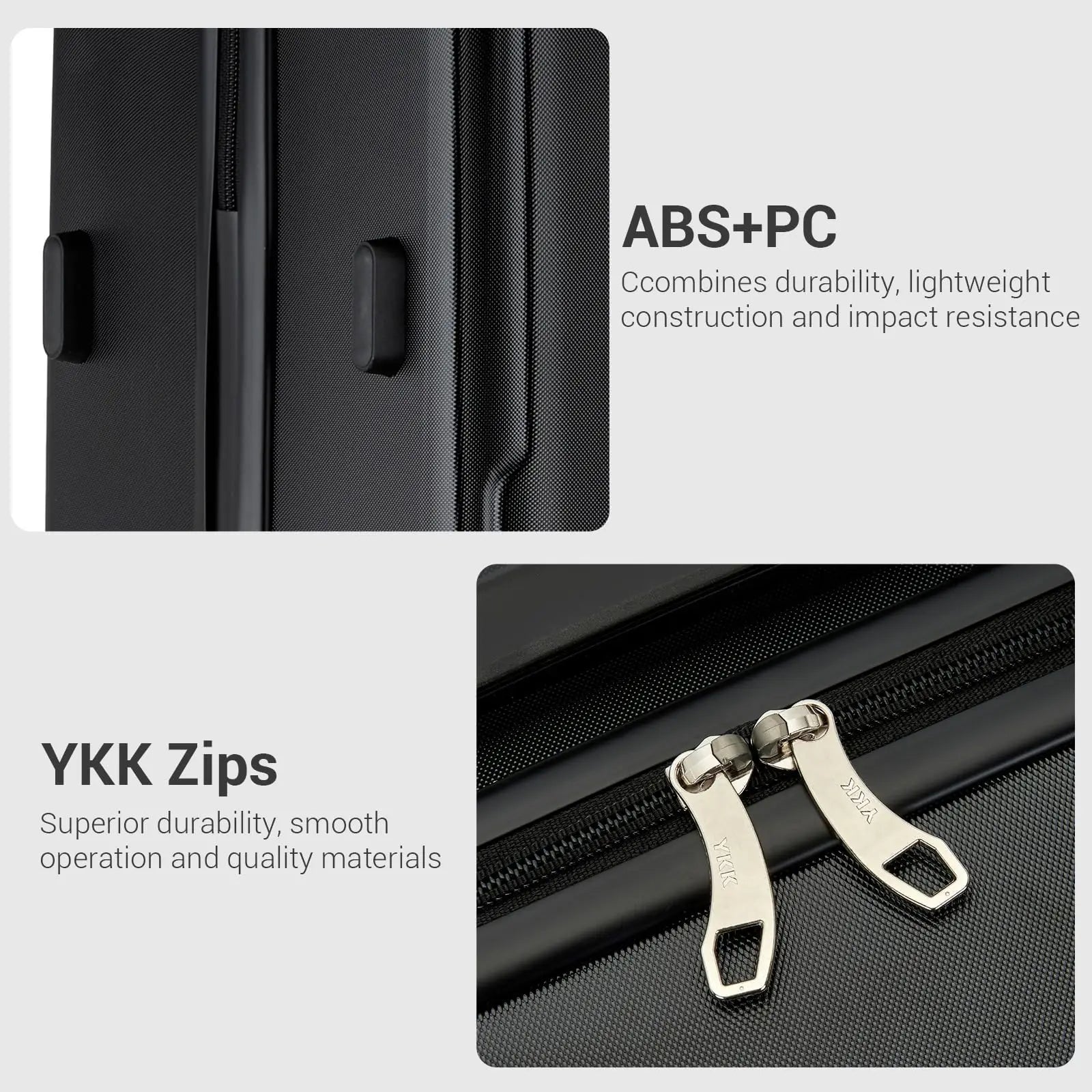 Valise légère à coque rigide avec serrure KONO – TSA, 4 roulettes multidirectionnelles, S-M-L