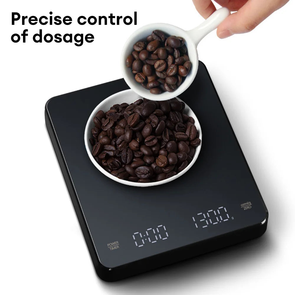 Balance à café numérique avec minuterie, écran LED, expresso, USB, 3kg max, pesée de 0.1g, mesures de haute précision en Oz, ml, g, balance de cuisine