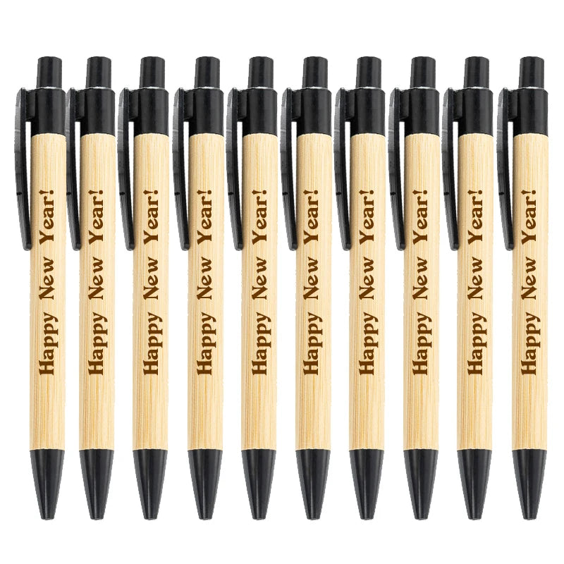 10-100pcs Custom Bamboo Ballpoint Pens Office Supplies Engraved Logo Business Baptist Holiday Gift Stationery 