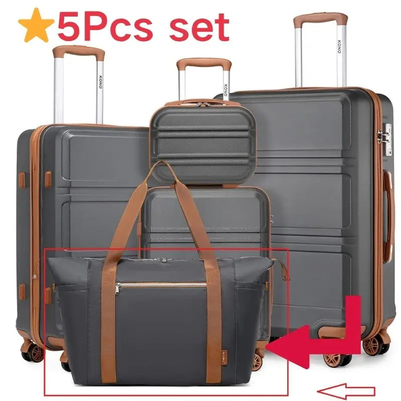 Ensemble de bagages rigides ABS KONO 4/5/6 pièces – léger, serrure TSA, valises S-M-L-XL + sac polochon et trousse de toilette