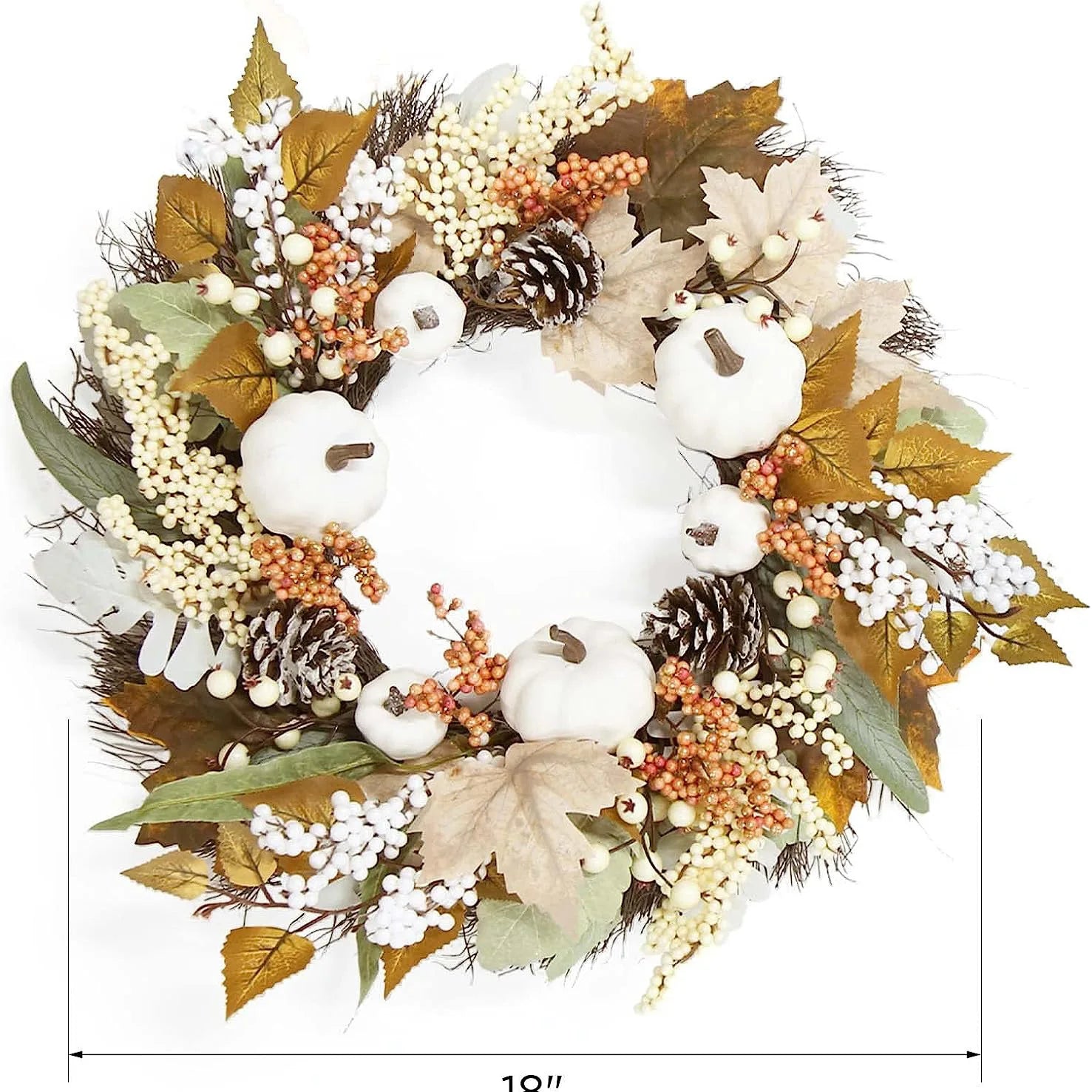 White Flower Wreath for Thanksgiving Decoration, Maple Wreath, Front Door, Indoor and Outdoor Wall, Home Decor, Fall