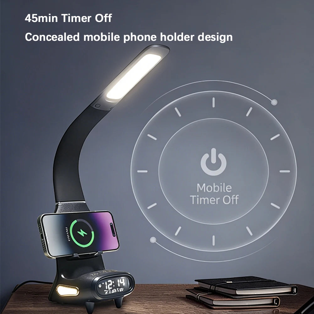 Multifunktionale Schreibtischlampe TX79 – Lesen, 15W kabelloses Laden und digitales LED-Display