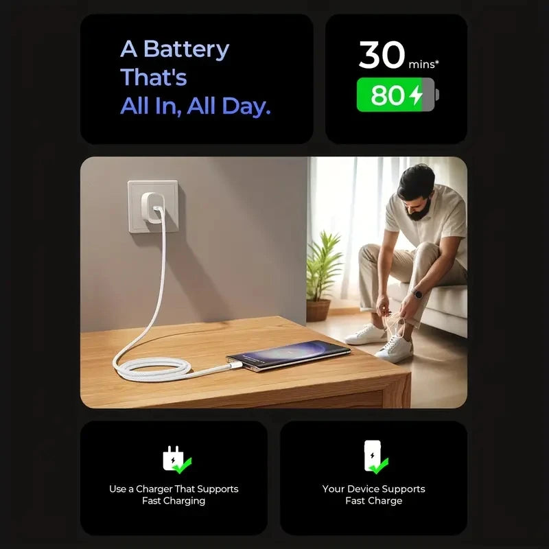 Câble USB-C vers USB-C PD 60W – charge rapide 2 m – iPhone 15 / 16 Pro, MacBook, Huawei, Samsung, Xiaomi