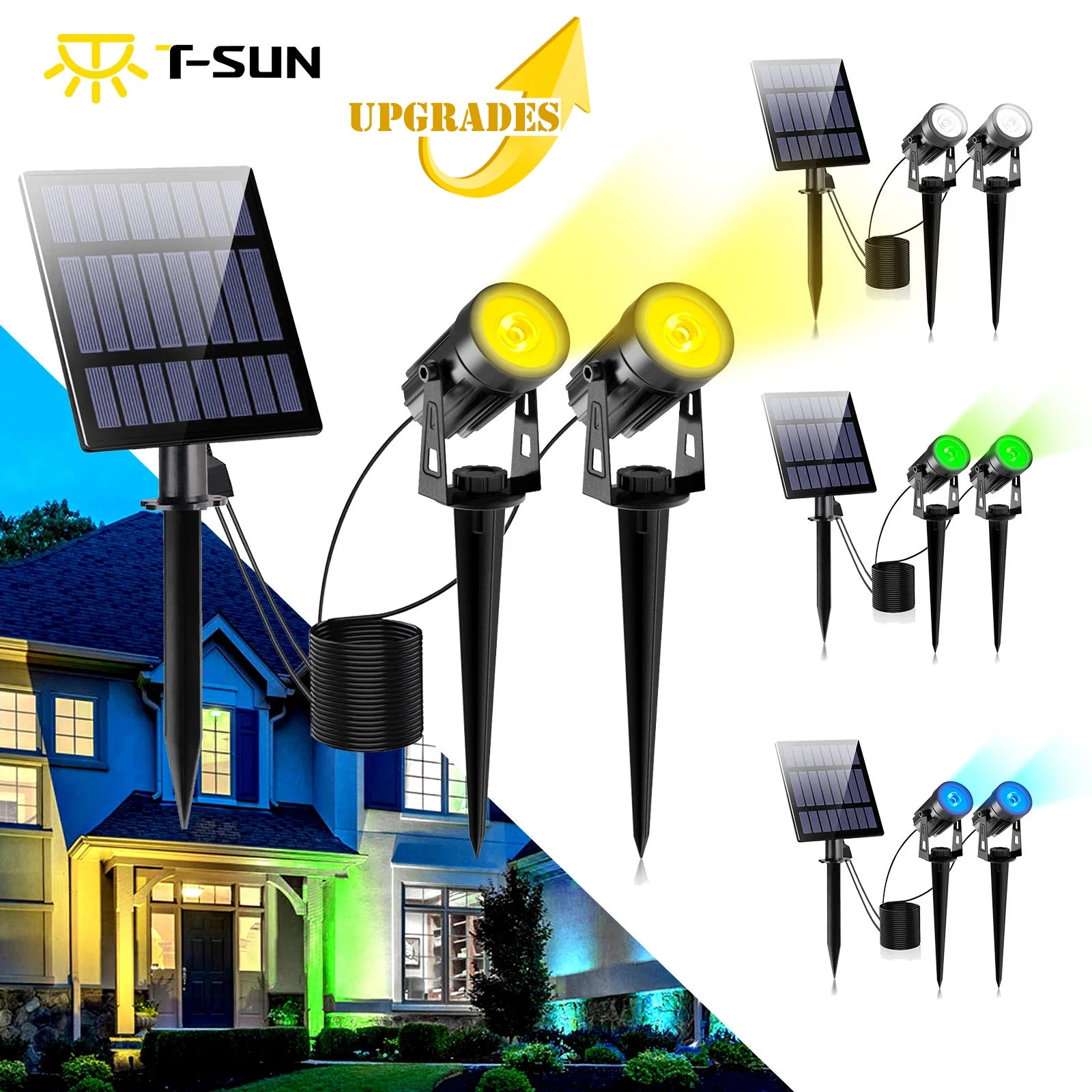 Rostfreie LED-Solarleuchte aus Aluminium – IP65, 1/2/3/4 Strahler, Außenbeleuchtung für Garten und Landschaft, RGB- und Warm-/Kaltweiß-Optionen