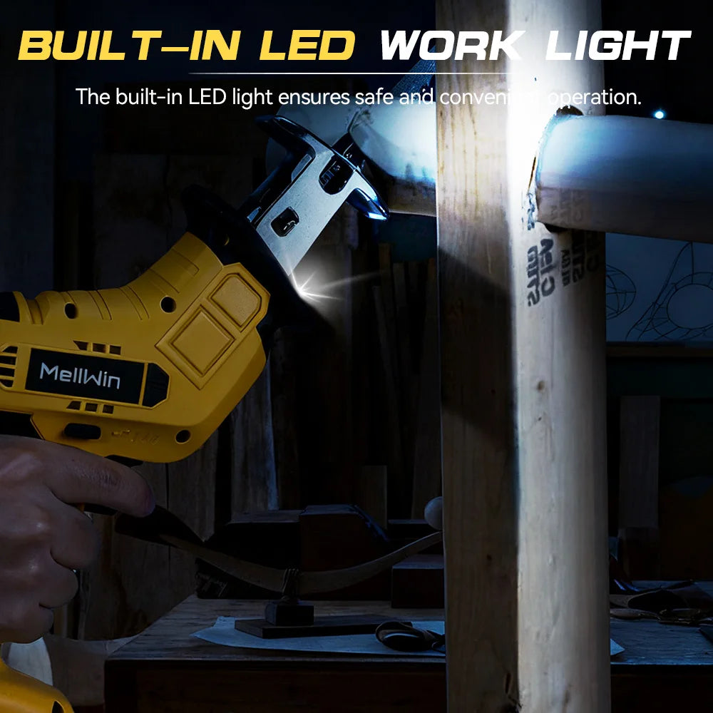 Scie Alternative Électrique Sans Fil MELLWIN – Coupe Bois, Métal et PVC, Compatible Batterie Makita 18V