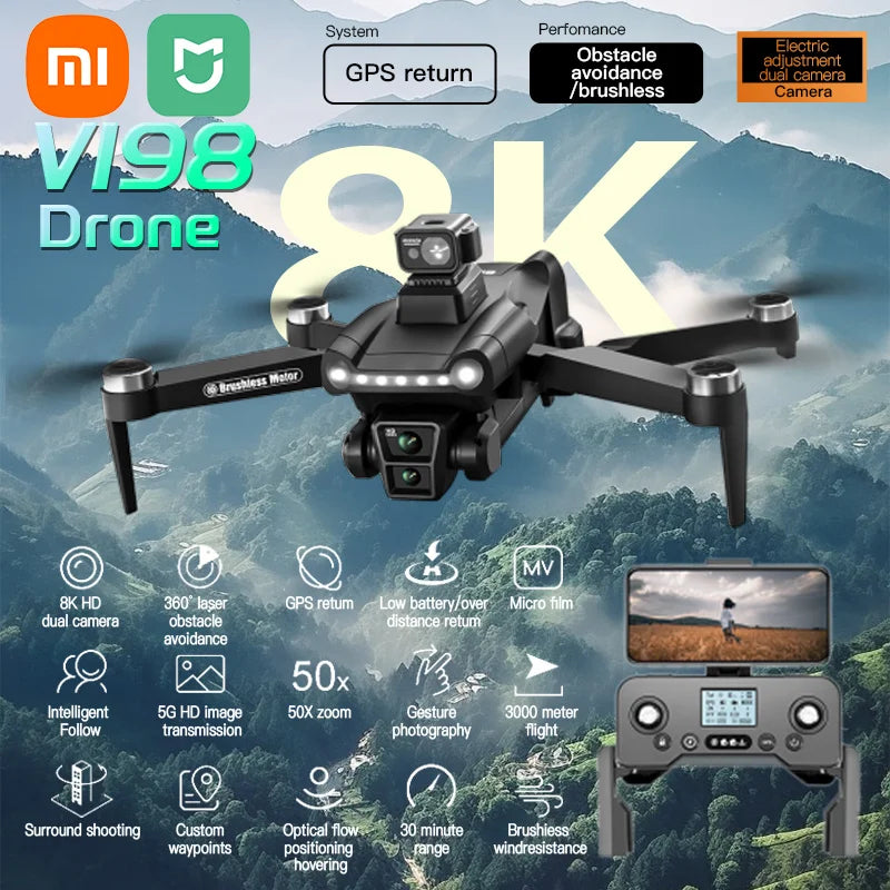 Drone Xiaomi Mijia V198GPS 8K HD – Double Caméra, GPS 5G, Évitement Laser, Quadrotor Pliable Pro