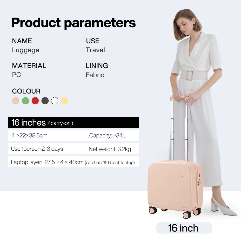 Valise Mixi à main 16 pouces – Cabine d’embarquement, Spinner, 34 L, 100% PC, léger, unisexe