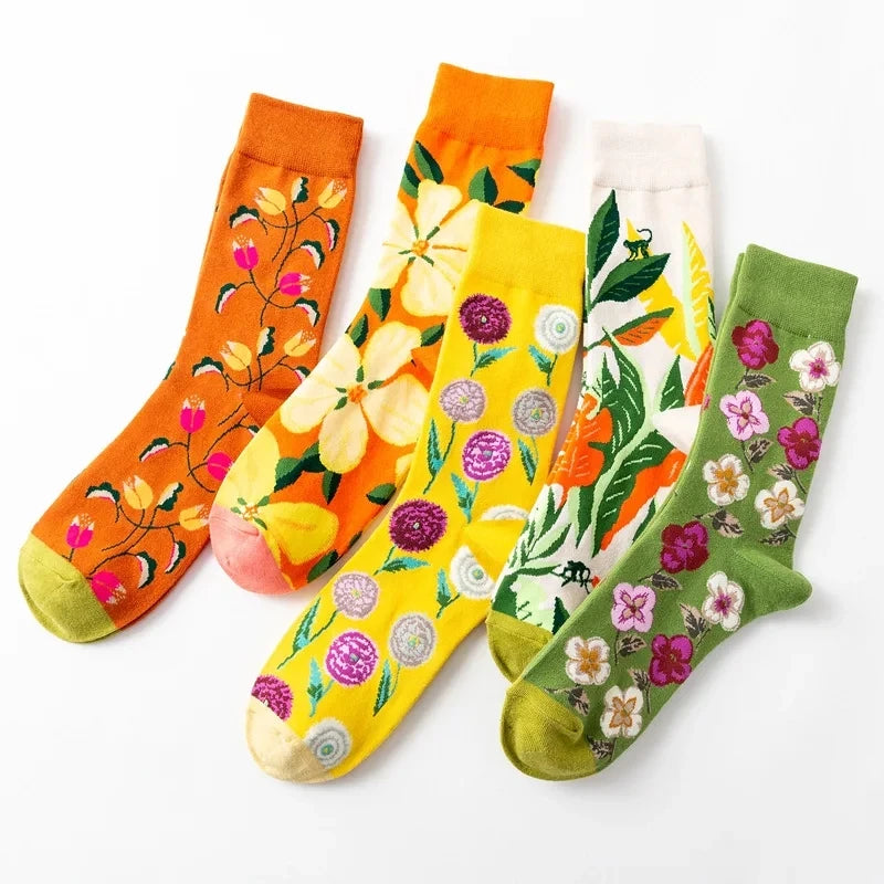 Chaussettes pour femmes en coton, dessin animé, poulpe, fleur, plante, Kawai, décontracté