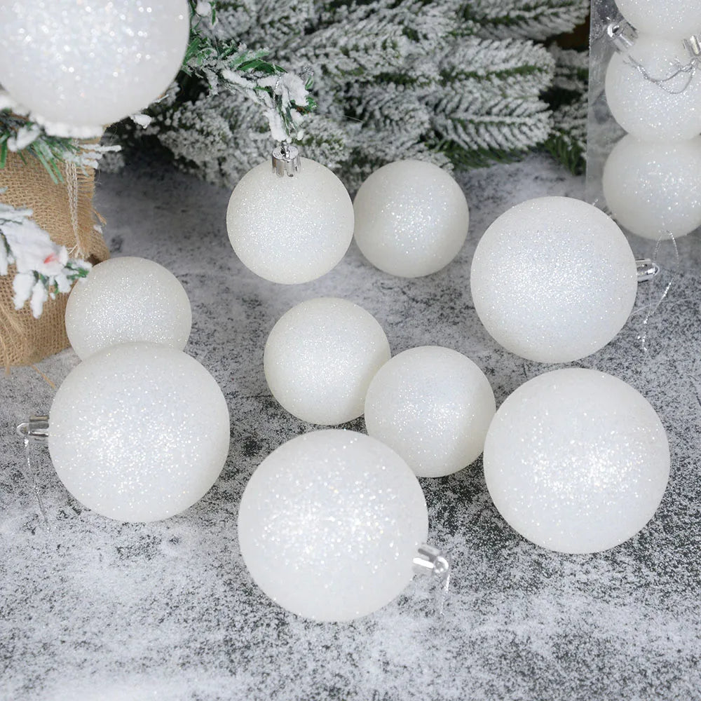 Boule de Noël Blanche à Paillettes, Décorations d'Arbre de Noël, Nouvel An, 6 Pièces/Boîte