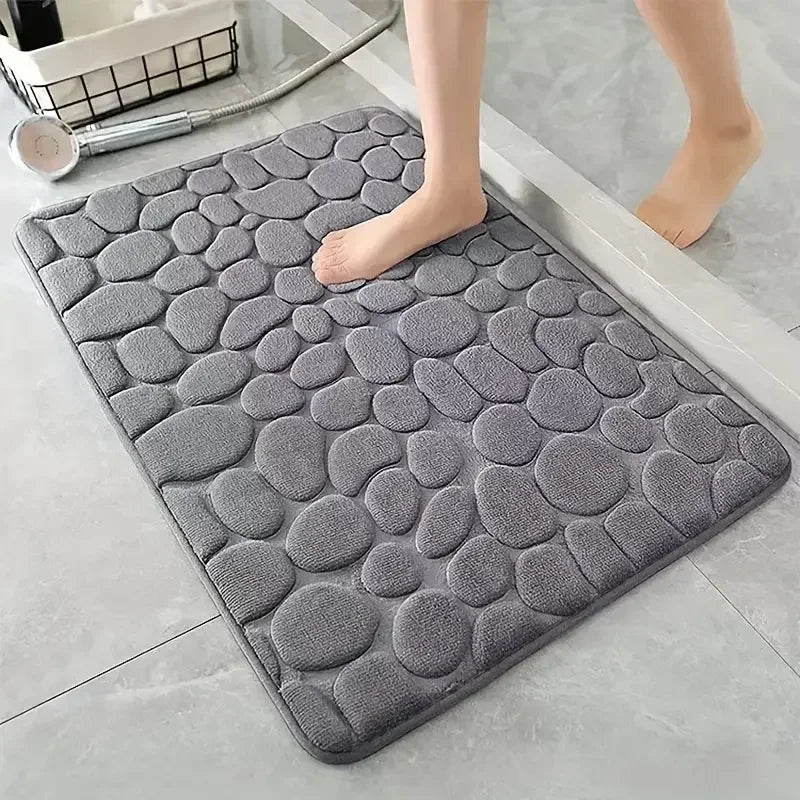 3D Embossed Cobblestone Non-Slip Bathroom Mat Absorbent Doormat Floor Mat Machine Washable Quick Drying 