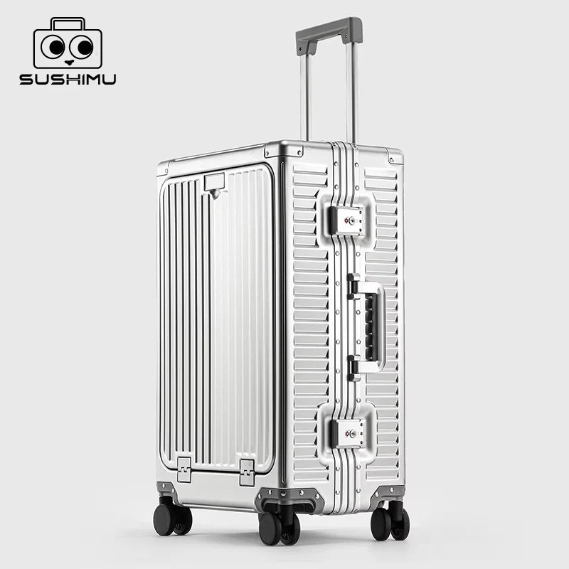 Valise rigide en alliage d’aluminium et de magnésium SUSHIMU – bagage à roulettes avec ouverture avant, 20 et 24 pouces