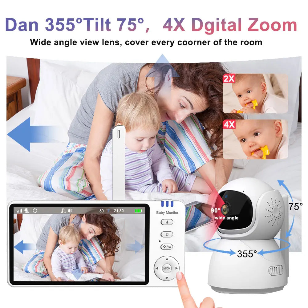 Video Baby Monitor, 720P HD IPS Screen, 5" Pan/Tilt Camera, 4x Zoom, Two-Way Audio, Night Vision, 3500mAh Battery, VOX Lullaby 