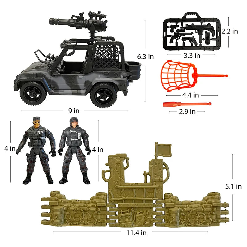 Action Figures, Army Special Forces Toys, with Fort Land Vehicle, Military Weapon Parts, Camouflage, Soldiers, Armed War Game, Gifts for Kids Boys 