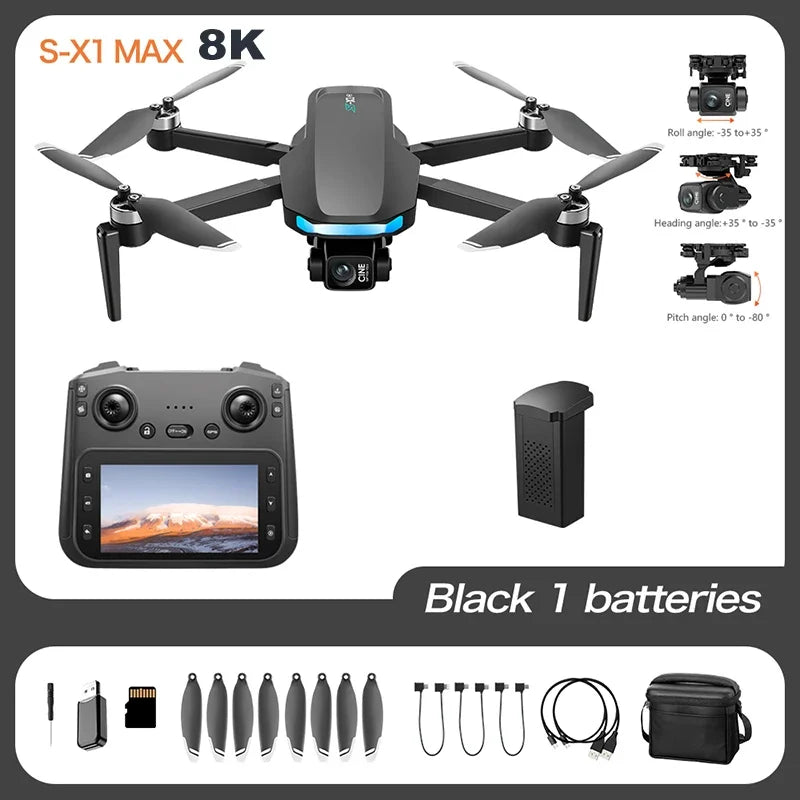 S-X1 GPS Drone 8K HD – Caméra professionnelle 3 axes, WIFI, quadrirotor pliant
