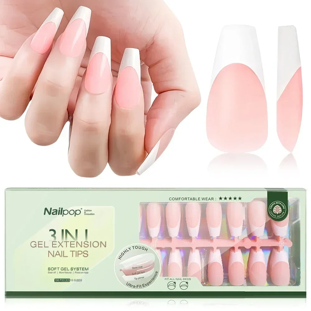 Extensions d’Ongles à Pointe Française Pré-Colorées - Nailpop 3 en 1&nbsp;