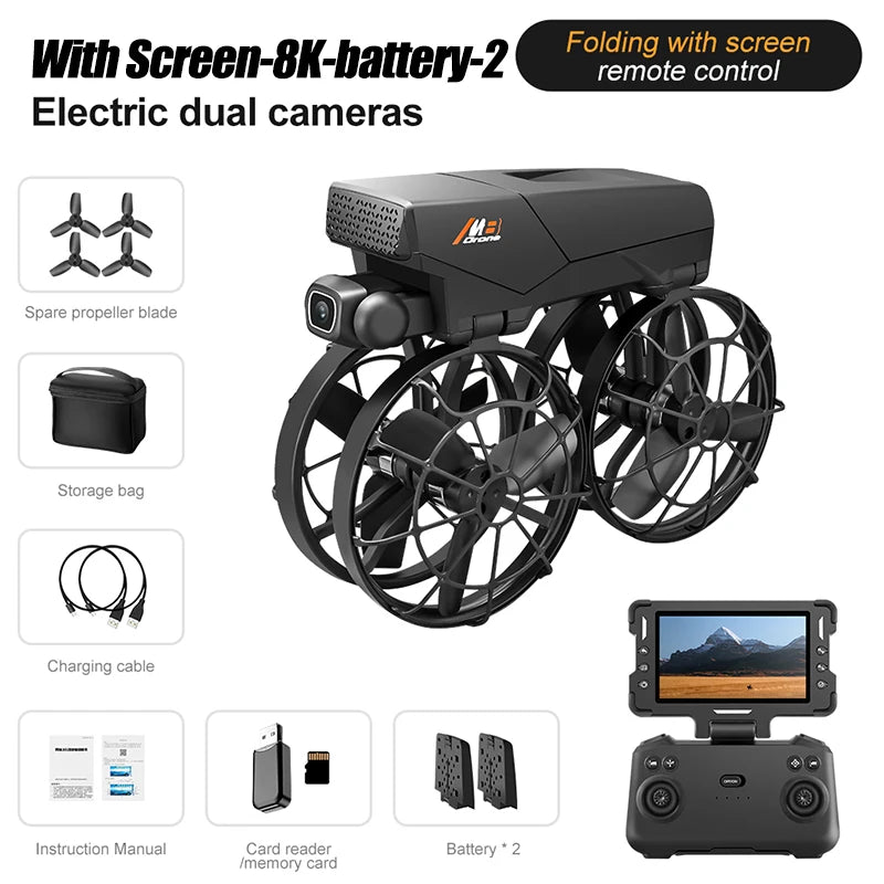 Drone M8 4K Professionnel – Double caméra, écran intégré, flux optique
