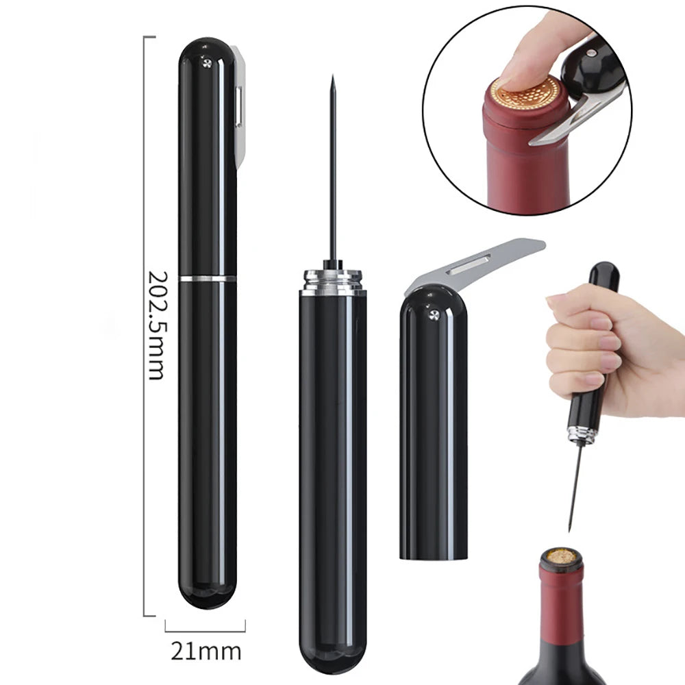 Tire-bouchon à pompe à air en acier inoxydable – Ouvre-bouteille de vin rapide et portable en forme de stylo