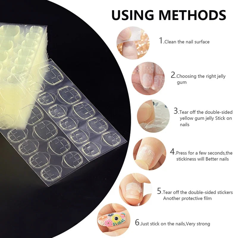 Ruban Adhésif Double Face pour Faux Ongles 5 Feuilles (24 pcs/chacune)