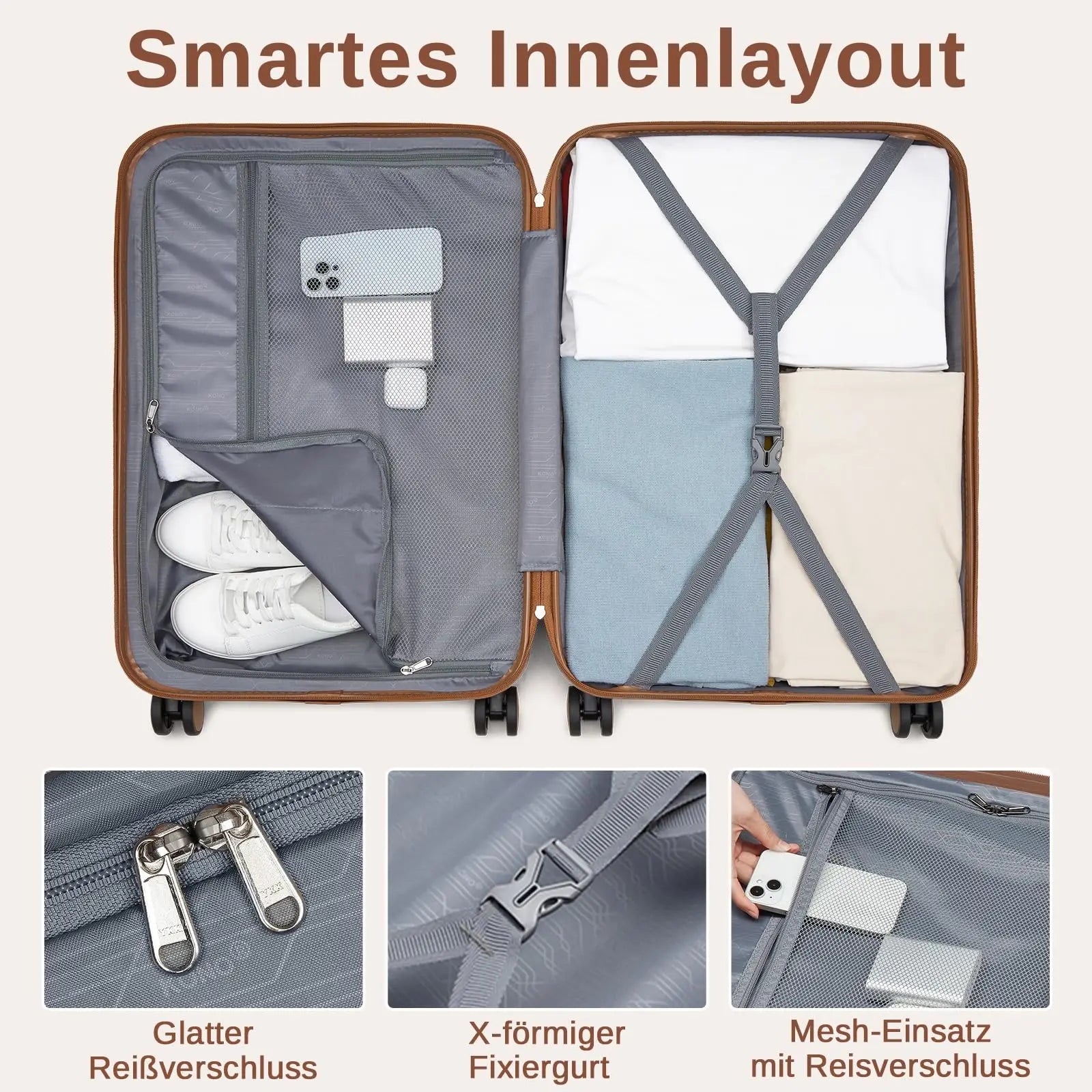 Ensemble de valises rigides PC KONO 3 pièces – léger, 360° roues doubles, serrure à combinaison, valises 55/66/76 cm