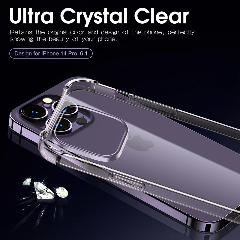 Coque transparente antichoc de luxe – Étui en silicone pour iPhone (6 à 15 Pro Max)
