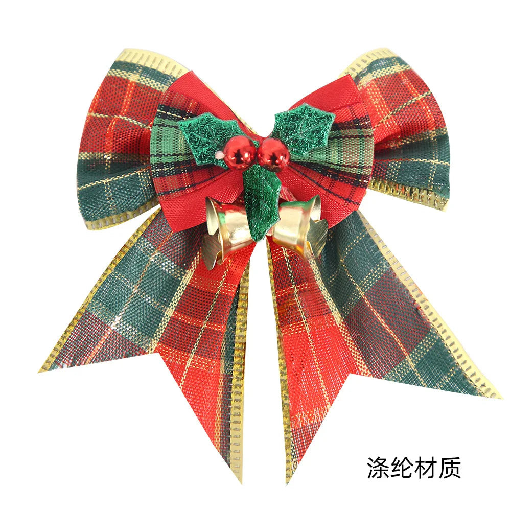 Noeud de ruban de lin vintage, décorations d'arbre de Noël, nœuds de cloche, décoration de boîte cadeau de fête à la maison, paquet de 4 pièces