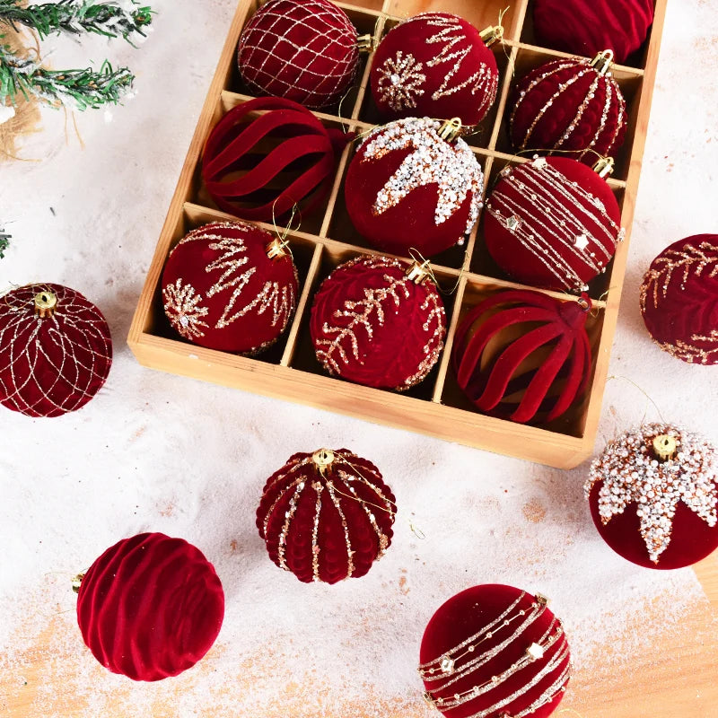 Weihnachtskugeln, rote Beflockung, Christbaumschmuck, Heimdekorationskugeln, 4 Stück 