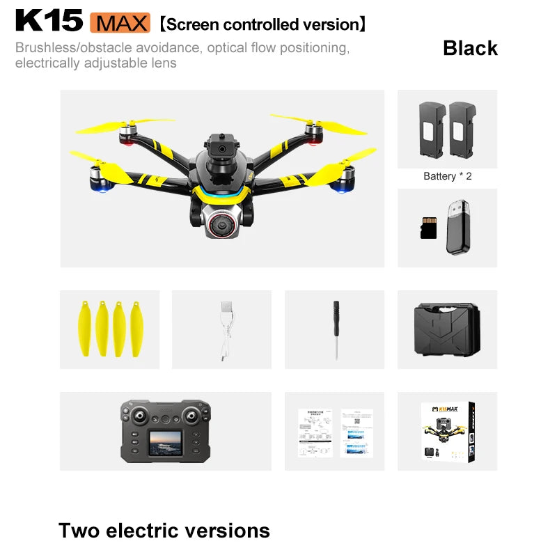 Drone K15 Max Version Contrôlée par Écran avec Caméra HD 4K Photographie Aérienne Évitement d’Obstacles Quadrirotor Dron RC Jouets