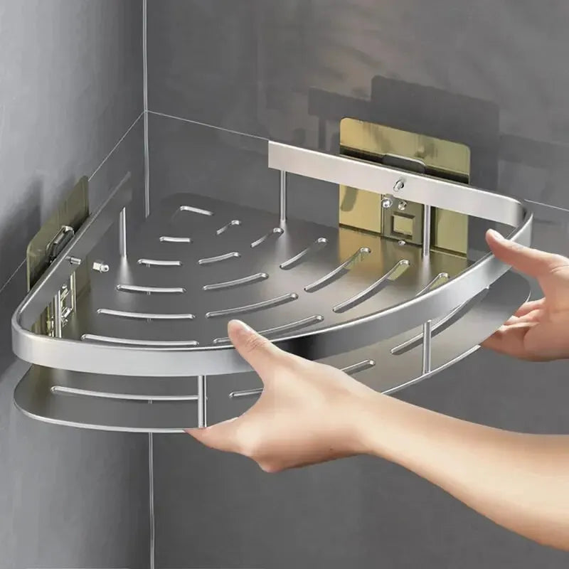 T1 Aluminum Alloy Shower Shelf Kitchen Storage Rack Accessories No Drill