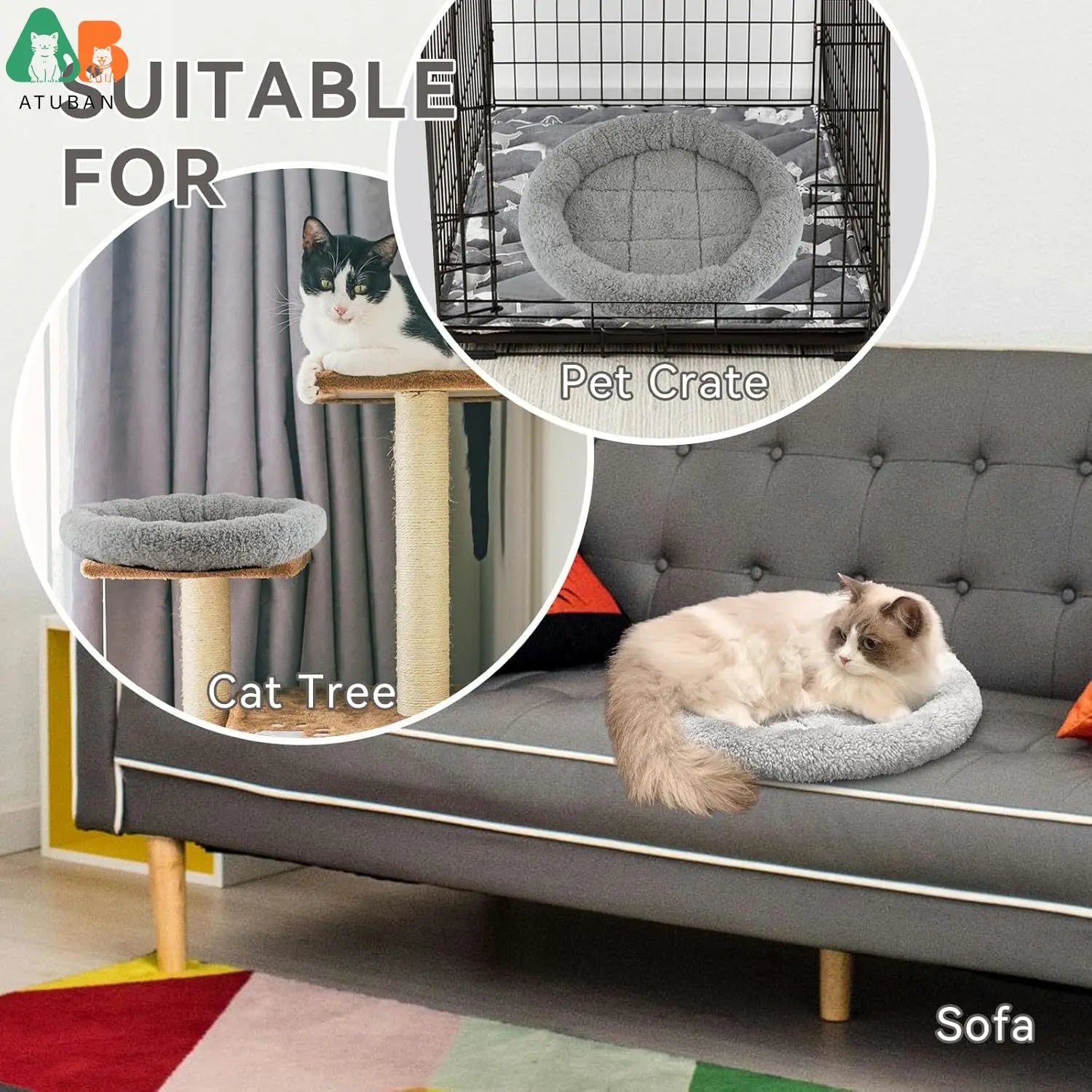 Lit Rond pour Chat, pour un Sommeil Bouclé, Polymères de Base, Lavable, pour Petits Chiots, Lapins