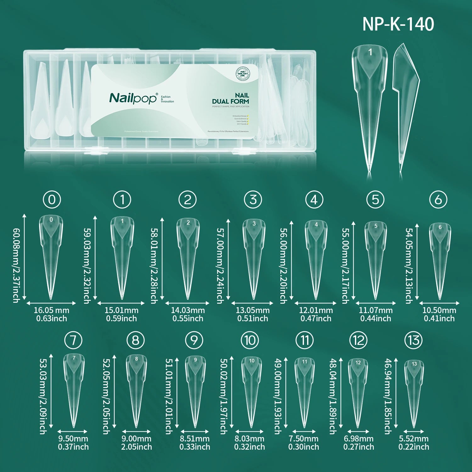 Formes d’ongles mécaniques, 140 pièces, 14 tailles