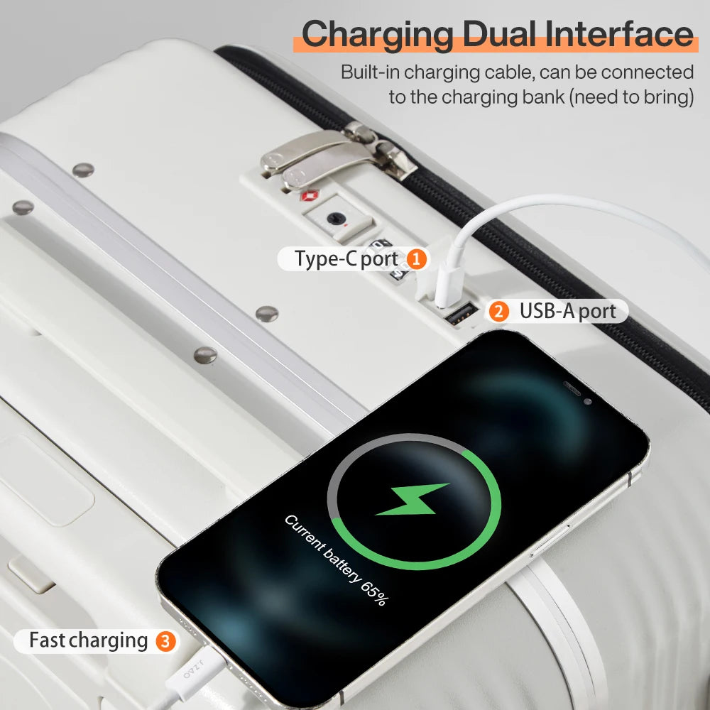 Valise Mixi M9286 – Bagage rigide à roulettes avec cadre aluminium, port USB, porte-gobelet et support téléphone, 20 et 24 pouces