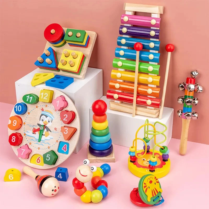 Buntes 3D-Montessori-Holzspielzeug für Babys und Kinder, Weihnachtsgeschenk