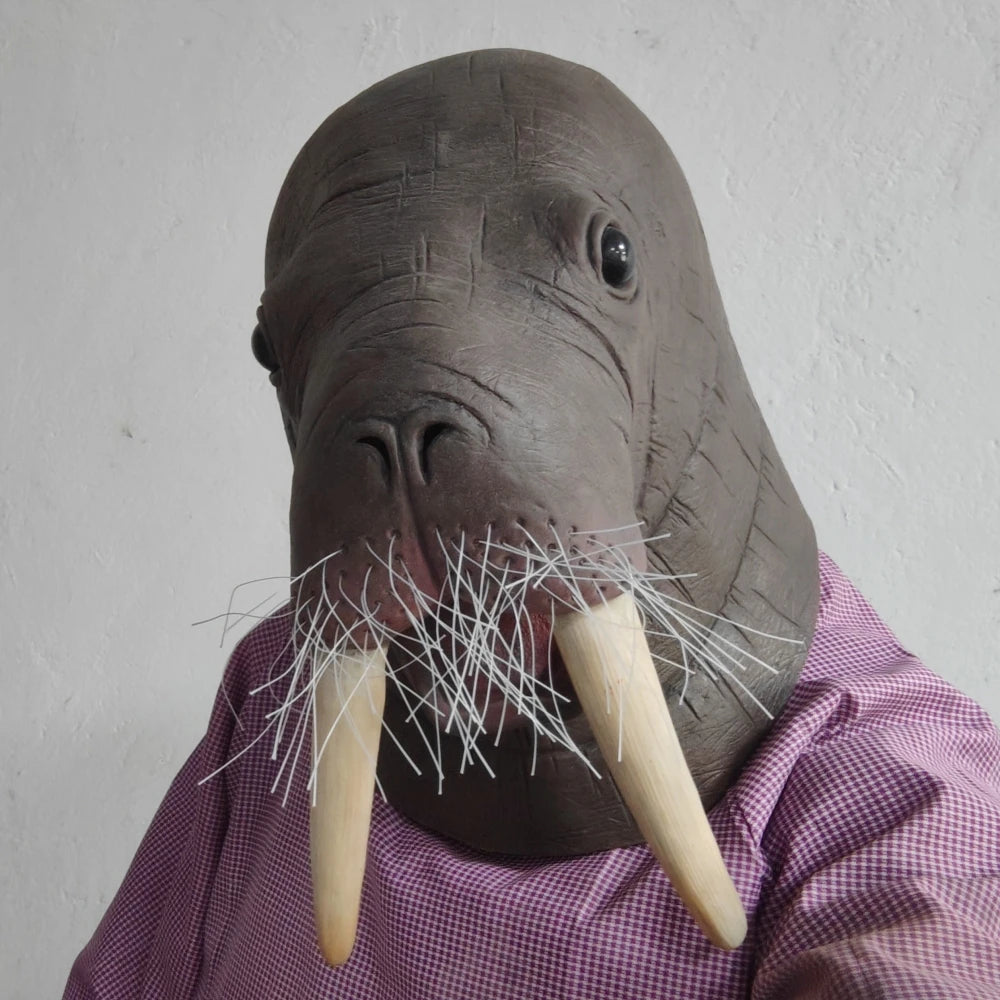 Masque de morse / Lion de mer en latex – Tête complète, costume animal, drôle et légèrement effrayant